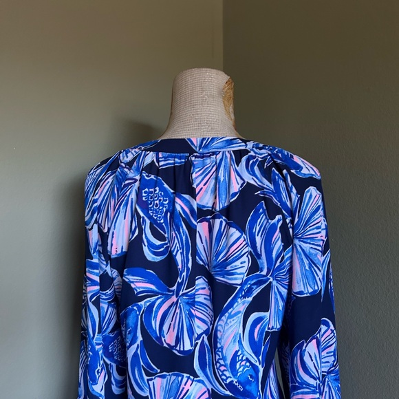 Lilly Pulitzer Navy Blue Floral Shift Dress Sz M - Picture 8 of 10